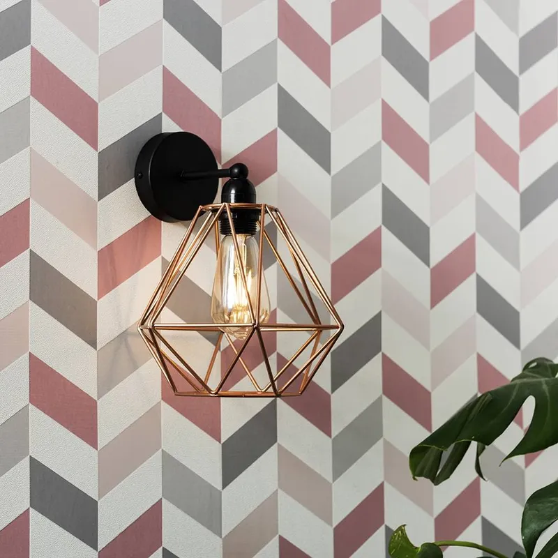 ValueLights Unisex Diablo Industrial Black & Copper Indoor Wall Light Fitting Black One Size female