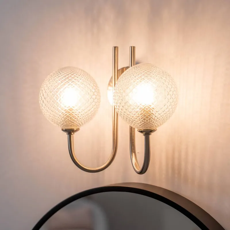 ValueLights Elle Brushed Chrome 2 Way IP44 Bathroom Glass Shade Wall Light in Silver - Silver