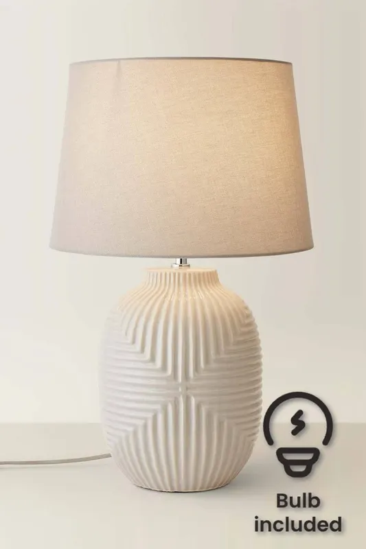 ValueLights Unisex Harrison Taper Shade Grey Geometic Ribbed Gloss Table Lamp & Bulb Size: Small Grey S female