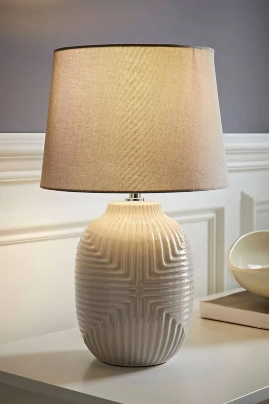 ValueLights Harrison Tapered Shade Grey Geometic Ribbed Pattern Gloss Table Lamp Size: Large - Grey