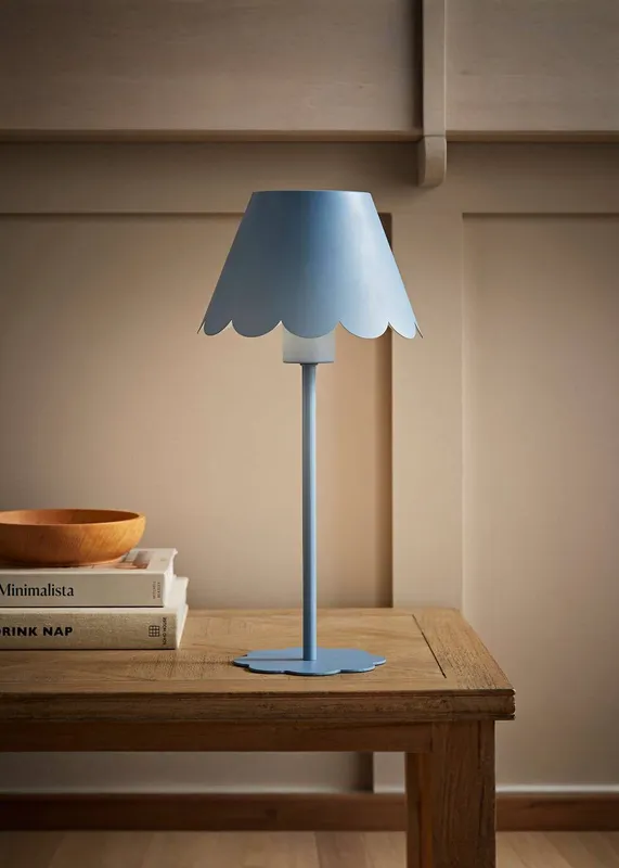 ValueLights Hattie Rechargeable Metal Scalloped Edge Portable Table Lamp in Mid Blue Mid Blue
