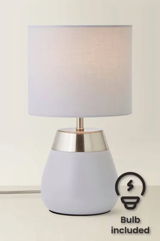 ValueLights Hurst Bulbous Touch Table Lamp with matching Drum Lamp Shade in Grey - Grey