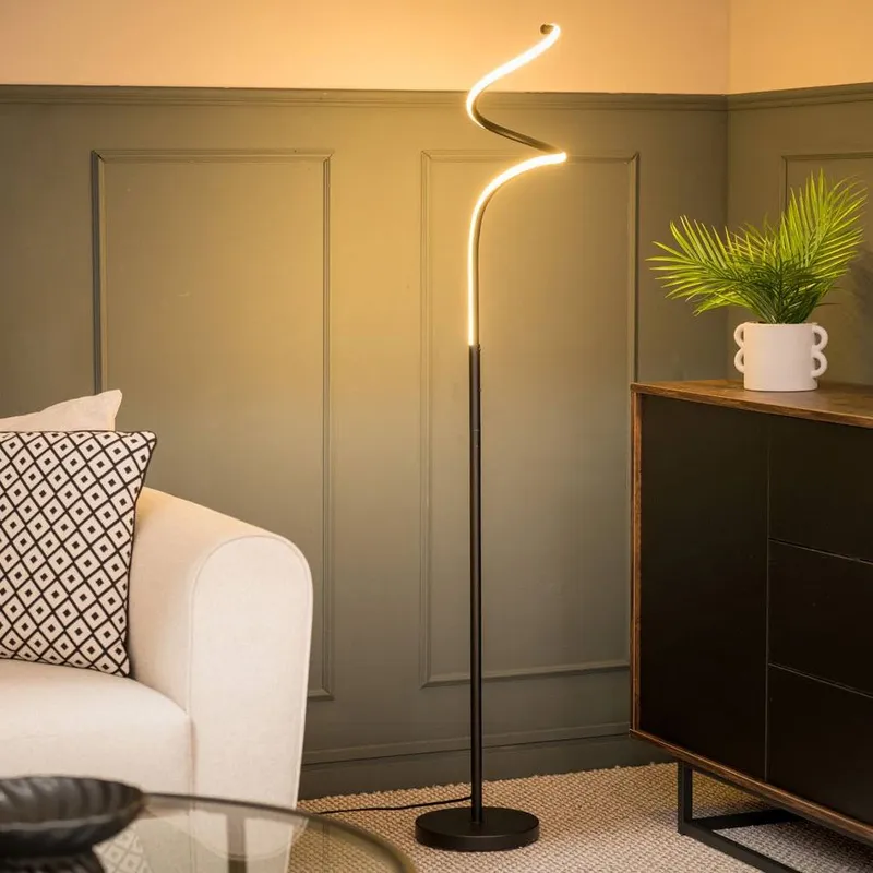 ValueLights Infinity Matte Black Spiral Integrated LED Floor Lamp - Black