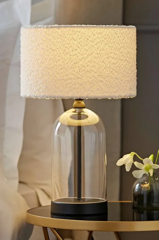 ValueLights Jessy Black Glass Table Lamp With Boucle Shade - Black - Size: One Size