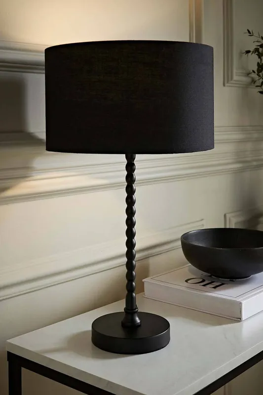 ValueLights Unisex Maeve Fabric Drum Lamp Shade Matte Black Bobbin Bobble Table Lamp Black One Size female