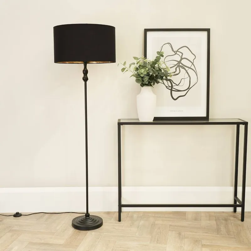 ValueLights Maggie Black Metal Candlestick Floor Lamp with Black & Metallic Gold Shade - Black - Size: One Size