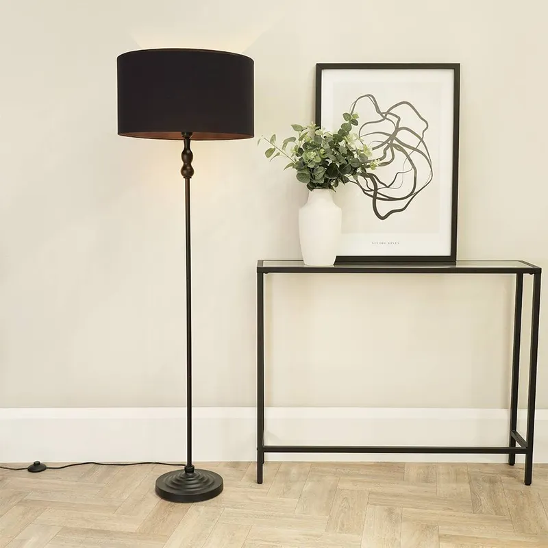 ValueLights Maggie Black Metal Candlestick Floor Lamp with Fabric Lamp Shade - Black - Size: One Size