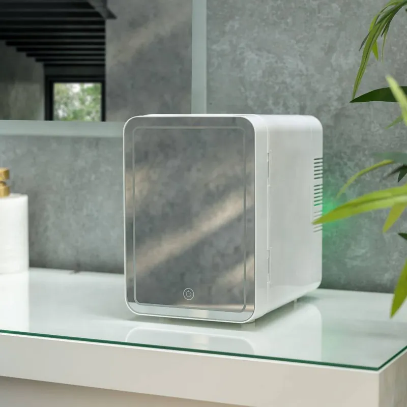 ValueLights Mini Beauty Fridge Portable 4l with Make-up Skincare LED Mirror in White - White
