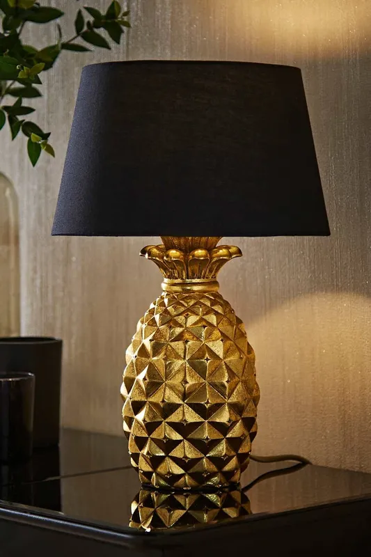 ValueLights Pineapple Gold Table Lamp Black Tapered Shade Gold