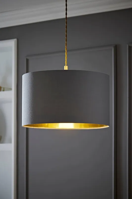 ValueLights Reni Grey with Metallic Gold Inner Easy Fit Drum Ceiling Lamp Shade in Pale Grey Size: Large Pale Grey