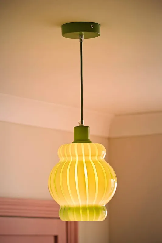 ValueLights Taffy Stripe Green Glass Pendant Ceiling Light & Bulb in Pale Green - Pale Green