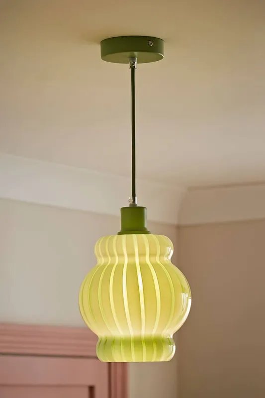 ValueLights Taffy Stripe Green Glass Pendant Ceiling Light in Pale Green - Pale Green - Size: One Size