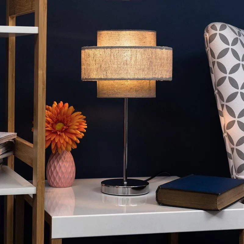 ValueLights Weaver Pair of Grey Table Lamp Touch On/Off Dimmable Grey
