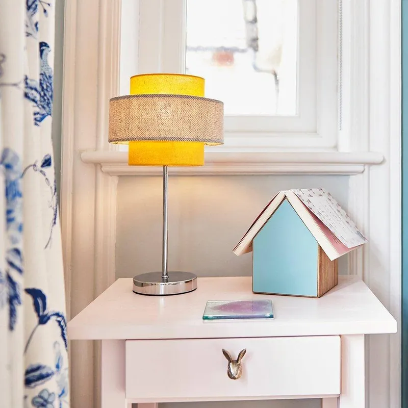ValueLights Weaver Pair of Yellow Table Lamps Touch On/Off Yellow