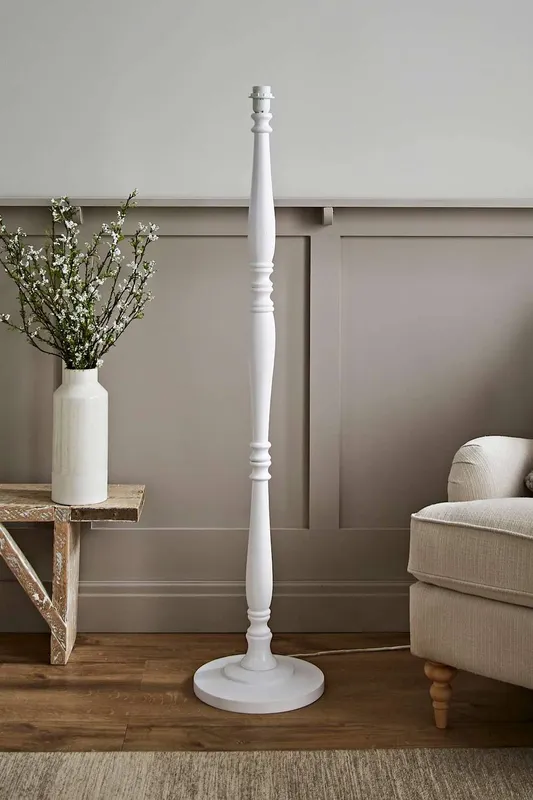 ValueLights Unisex Victoria Traditional Wooden Stem Floor Lamp Base in White White female