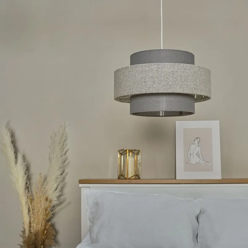 ValueLights Weaver 3 Tier Pair of Grey Ceiling Pendant Shades Grey