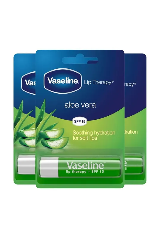 Vaseline Lip Therapy AloeVera 'Lip Balm' with SPF15 Essential Moisture, 3 x 4g in White - White