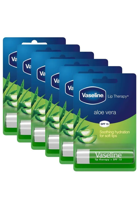 Vaseline Lip Therapy AloeVera 'Lip Balm' with SPF15 Essential Moisture, 6 x 4g in White - White