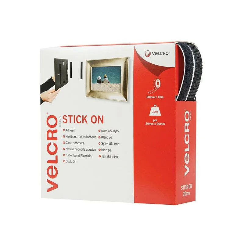 Velcro - Brand Stick On Tape 20mm x 10m Black VEL60220