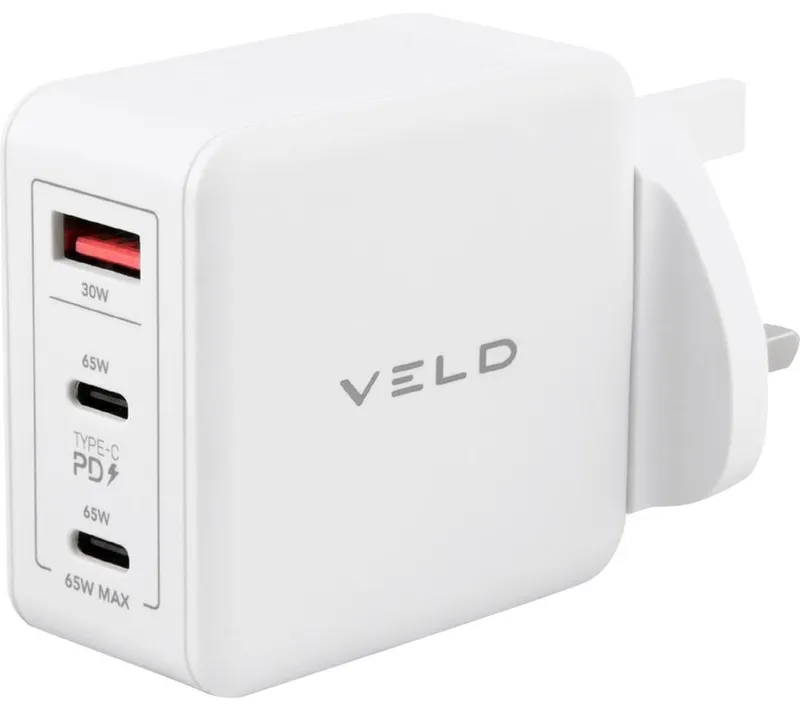 Veld VHG65JW Super-Fast 3-port 65 W USB Wall Charger - White