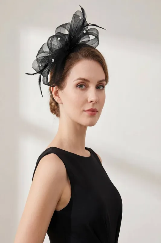 Vellin Women's Embellished Diamond Mesh Bow Fascinator in Black - Black