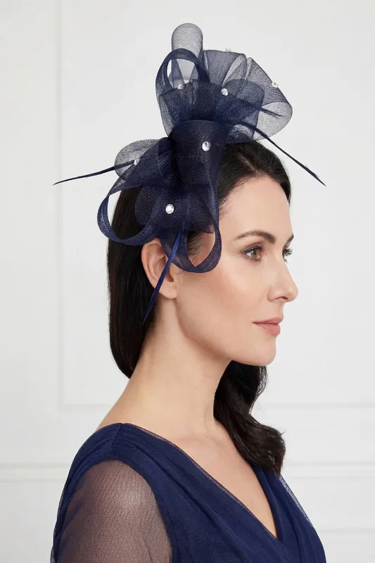 Vellin Women's Embellished Diamond Mesh Bow Fascinator in Navy Navy One Size