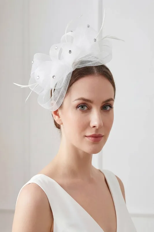 Vellin Women's Embellished Diamond Mesh Bow Fascinator in White - White - Size: One Size