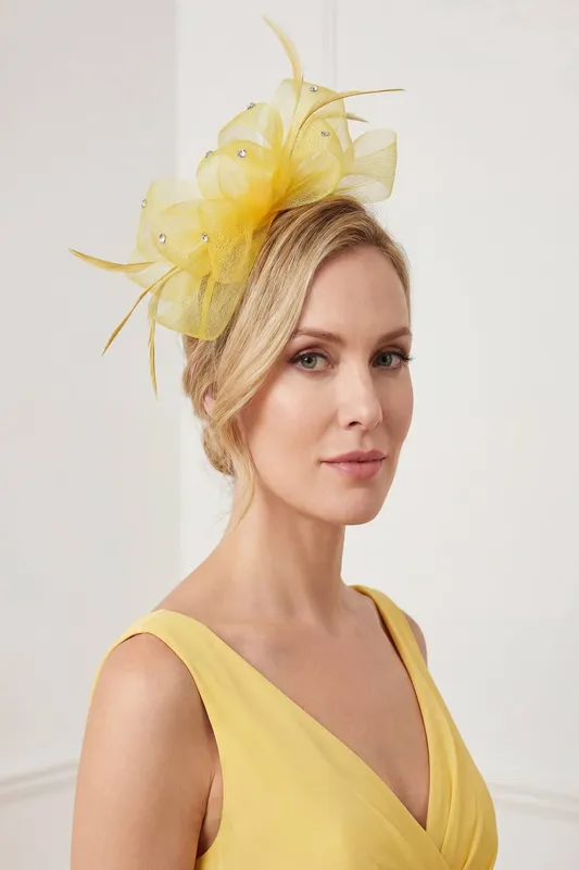 Vellin Women's Embellished Diamond Mesh Bow Fascinator in Yellow - Yellow