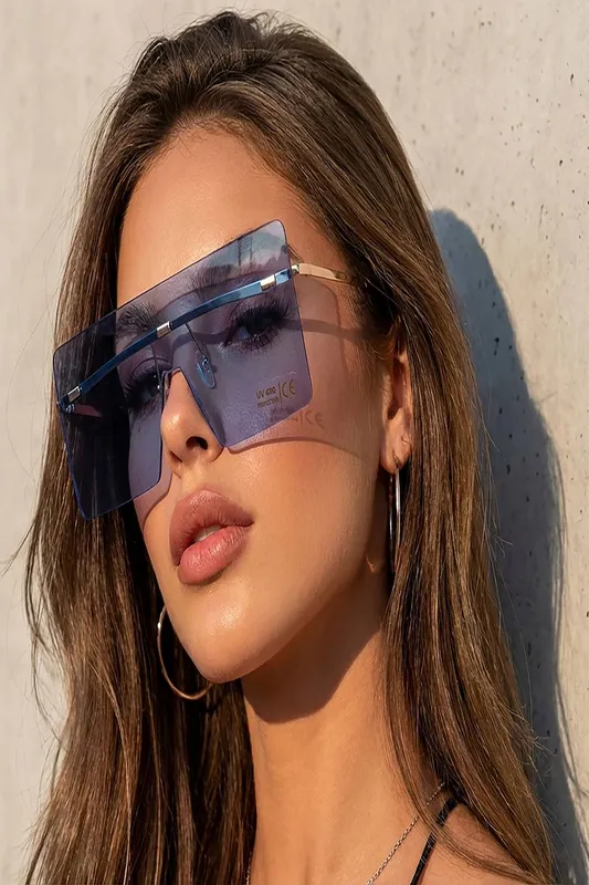 Vellin Women's Oversized Rimless Visor Sunglasses in Blue Blue One Size female