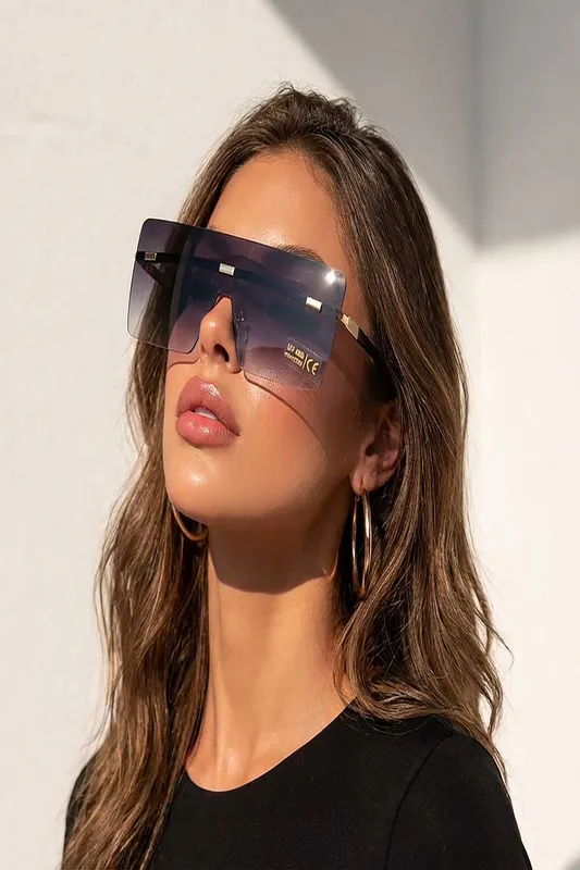 Vellin Women's Oversized Rimless Visor Sunglasses in Grey Grey One Size