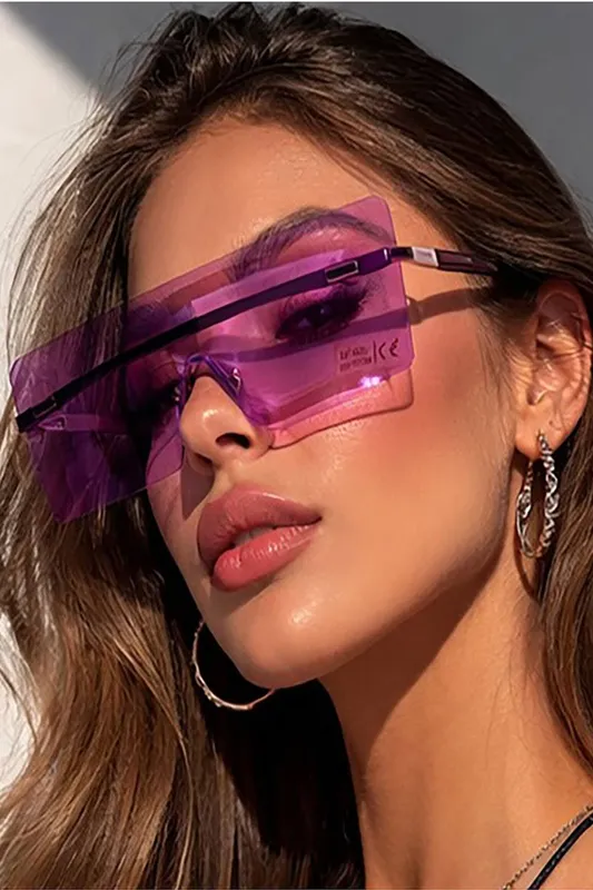 Vellin Women's Oversized Rimless Visor Sunglasses in Purple Purple One Size female
