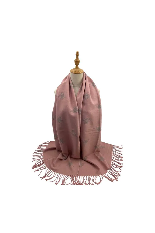 Vellin Women's Reversible Bee Print Wool Mix Scarf in Baby Pink Baby Pink female