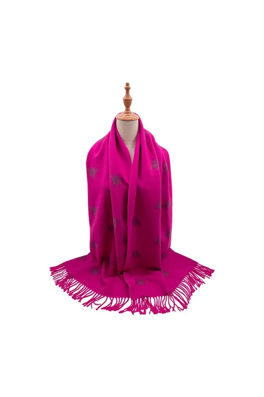 Vellin Women's Reversible Bee Print Wool Mix Scarf in Fuchsia Fuchsia female