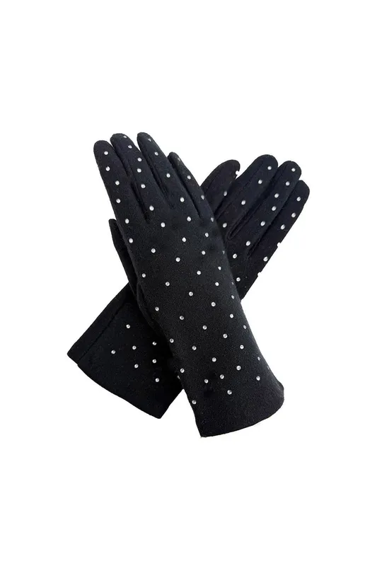 Vellin Women's Rhinestone-Detail Soft Touch Touchscreen Glove in Black Black female