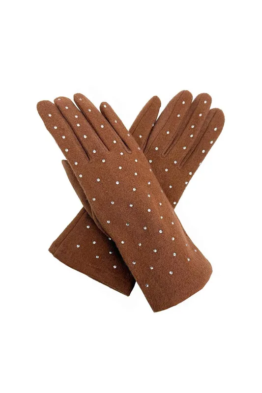 Vellin Women's Rhinestone-Detail Soft Touch Touchscreen Glove in Brown Brown One Size