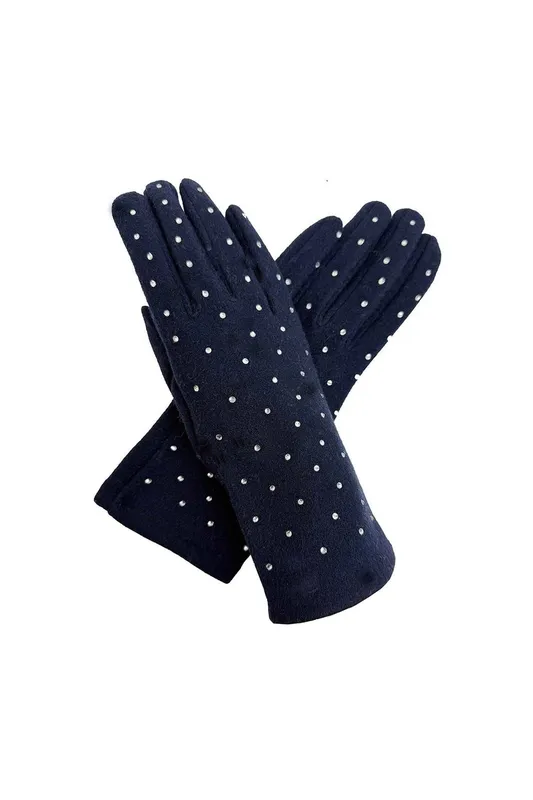 Vellin Women's Rhinestone-Detail Soft Touch Touchscreen Glove in Navy Navy One Size