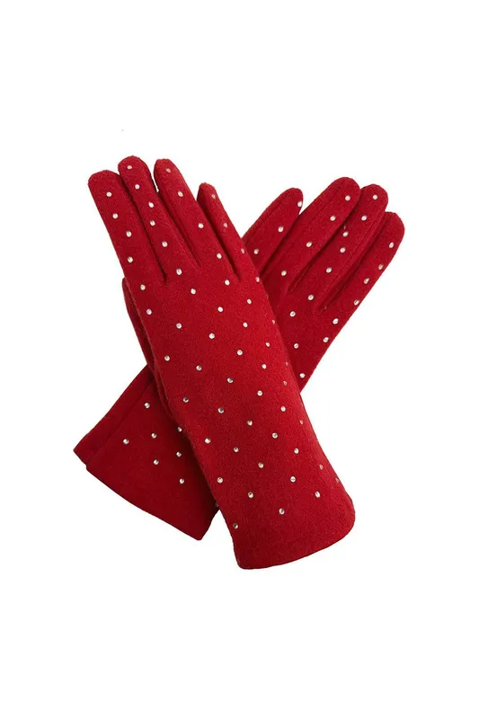 Vellin Women's Rhinestone-Detail Soft Touch Touchscreen Glove in Red Red One Size