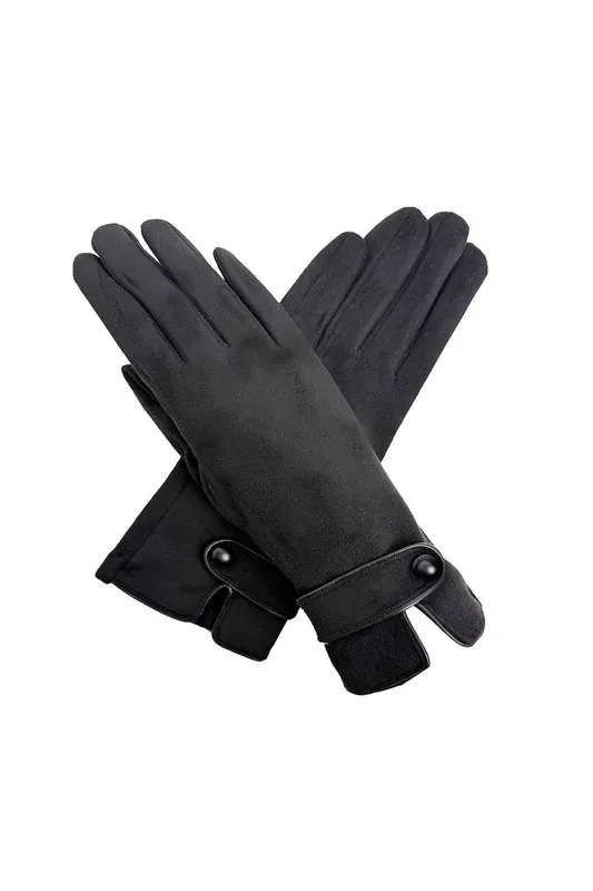 Vellin Women's Soft-Touch Button-Detail Gloves in Black - Black