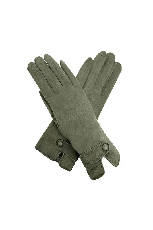 Vellin Women's Soft-Touch Button-Detail Gloves in Green - Green