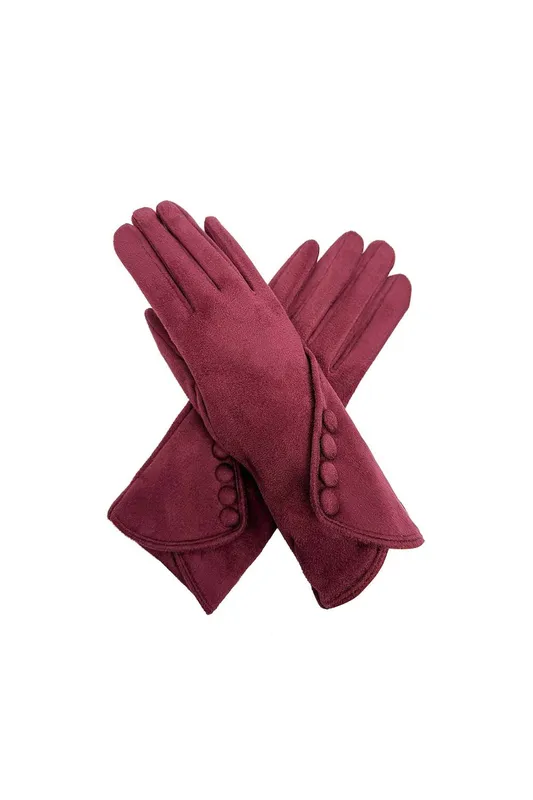 Vellin Women's Touchscreen Soft-Touch Gloves with Vintage Button Cuff in Maroon - Maroon - Size: One Size