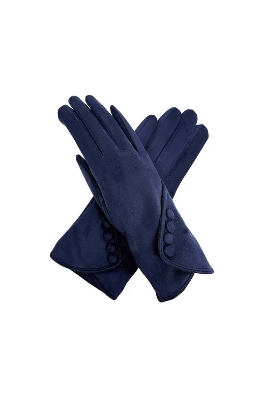 Vellin Women's Touchscreen Soft-Touch Gloves w/ Vintage Button Cuff in Navy Navy female