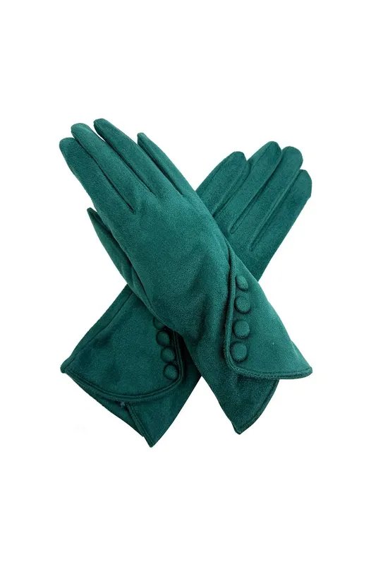 Vellin Women's Touchscreen Soft-Touch Gloves with Vintage Button Cuff in Green Green One Size