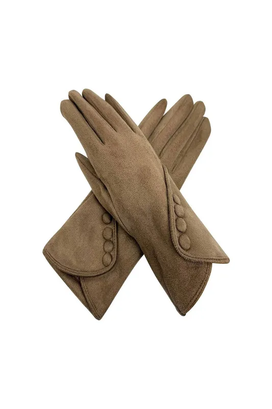 Vellin Women's Touchscreen Soft-Touch Gloves with Vintage Button Cuff in Khaki - Khaki