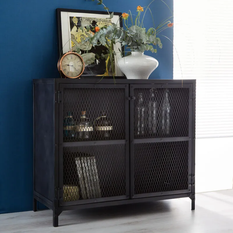 Indian Hub Small Sideboard - Metalica Iron - L40 x W90 x H80 cm in Black Black