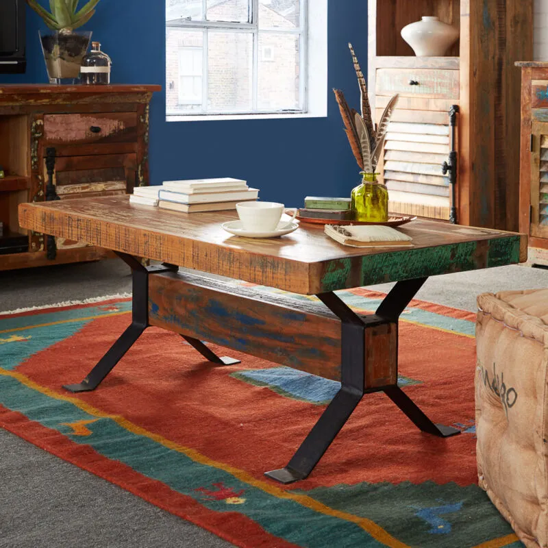 Indian Hub Coastal Coffee Table - Wood - L60 x W110 x H40 cm in Brown Brown