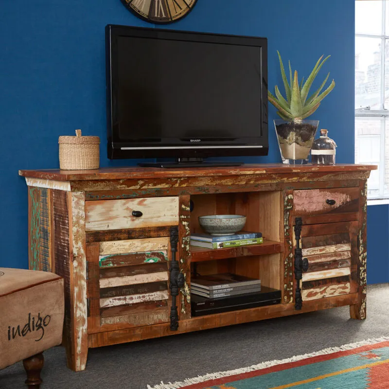 Verty Furniture - Reclaimed Boat tv Multi Media Unit - Multicolour