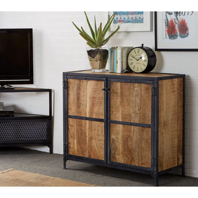 Verty Furniture - Vintage Up cycled Industrial Wood Small Sideboard - Light Wood