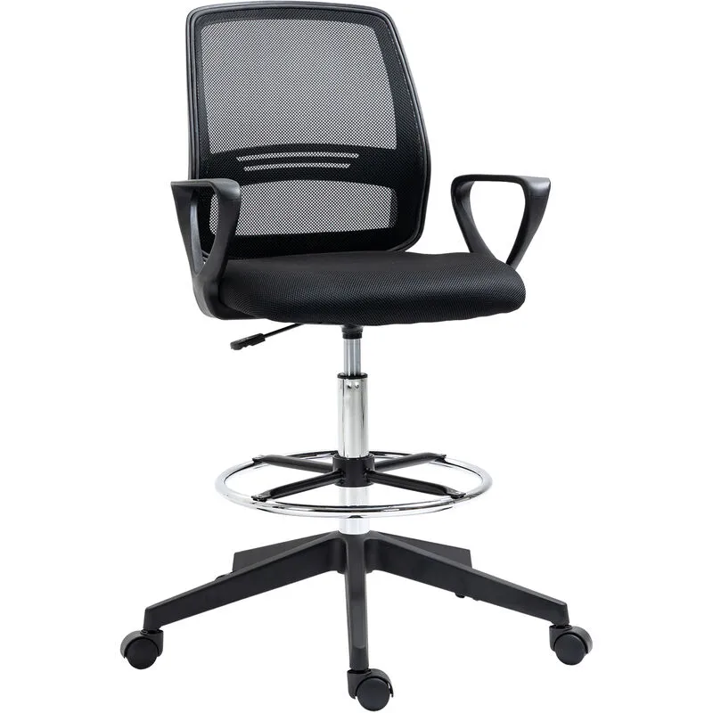 Vinsetto Draughtsman Chair Tall Office Chair with Adjustable Height in Black Black