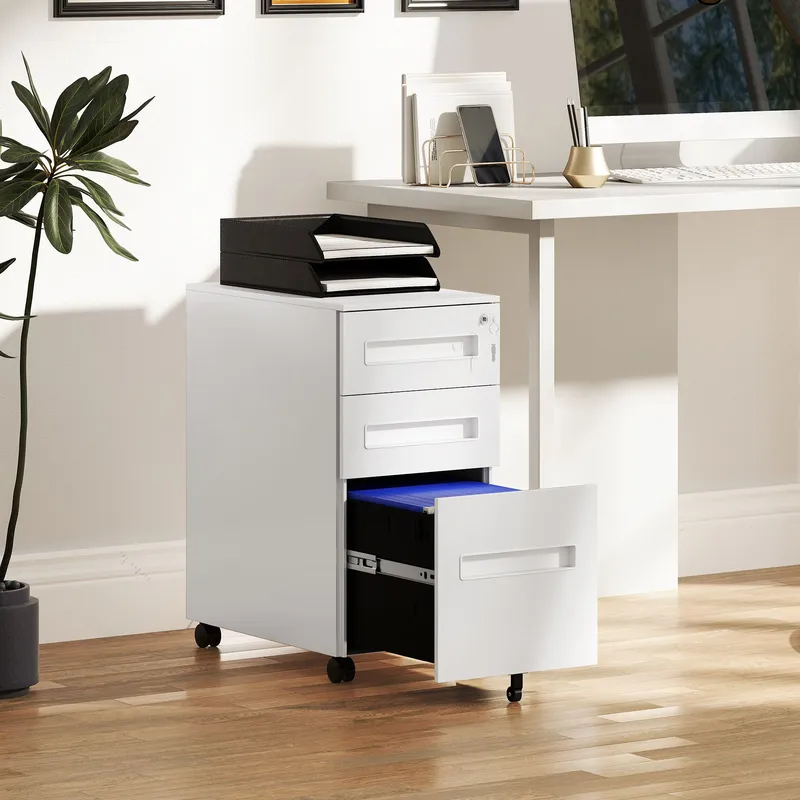Vinsetto Lockable Mobile Filing Cabinet w/ 3 Drawers 30 x 43.5 x 60 cm in White White 30 x 43.5 x 60 cm