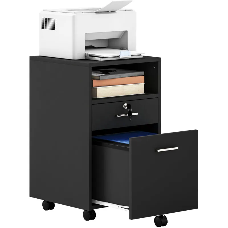 Vinsetto - Mobile File Cabinet Lockable Documents Storage w/ 5 Wheels Black
